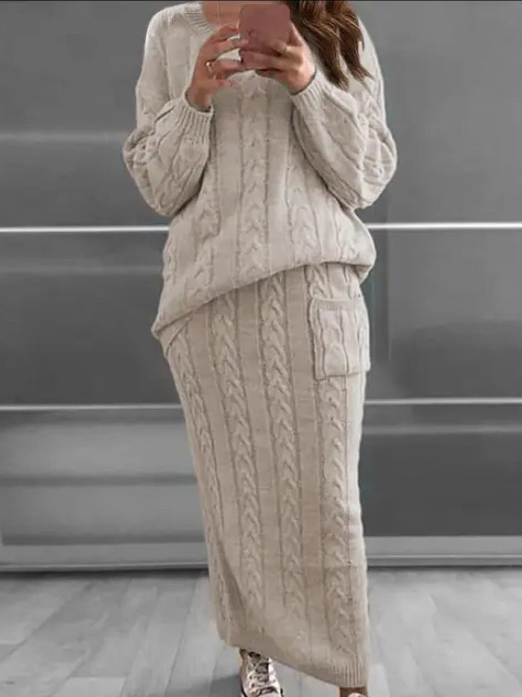 Winter Casual Two-Piece Knitted Sweater and Skirt Set