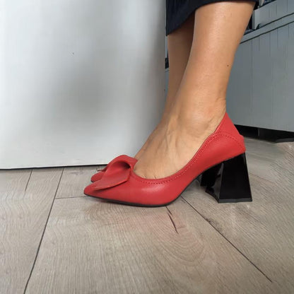 Crowded-Heeled Point-toe Shallow Pumps