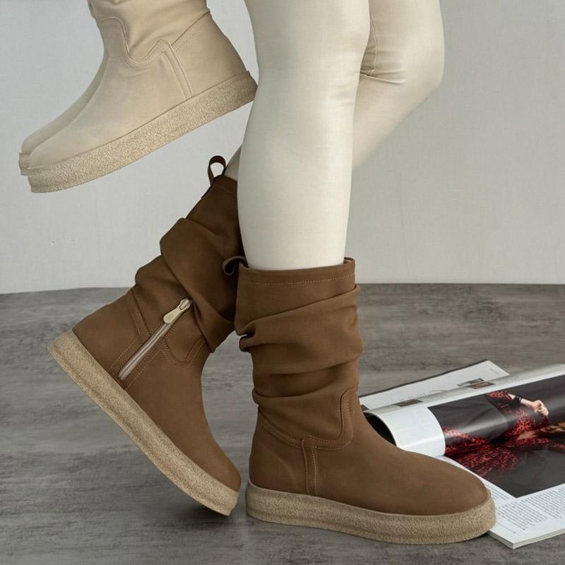 Pleated Flat Ankle Boots