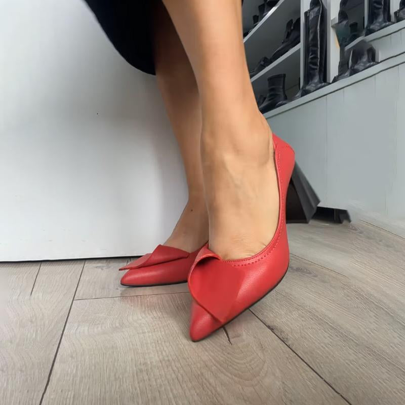 Crowded-Heeled Point-toe Shallow Pumps