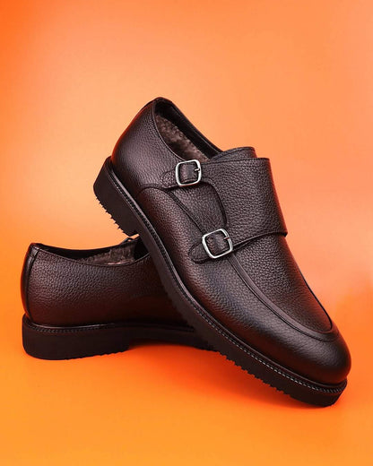 Brown calfskin monk shoes