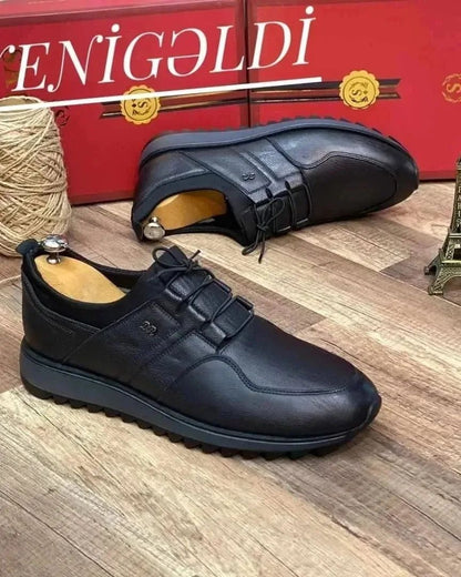 Men's comfortable lightweight black leather shoes