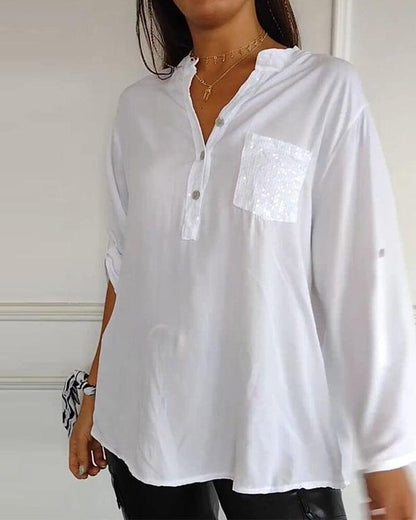 🔥Last Day Sale Up To 70% OFF - V-neck Sequin Mid-sleeve Casual Top