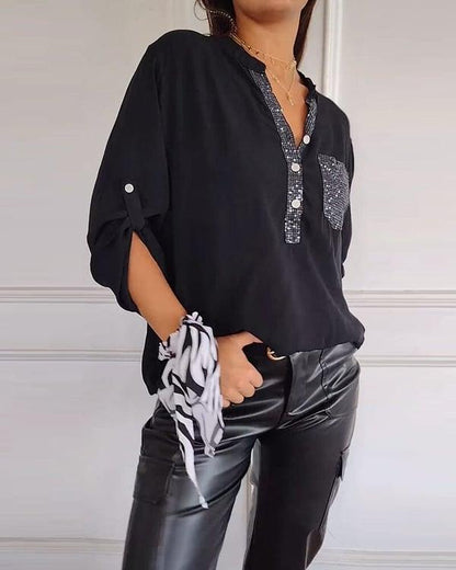 🔥Last Day Sale Up To 70% OFF - V-neck Sequin Mid-sleeve Casual Top