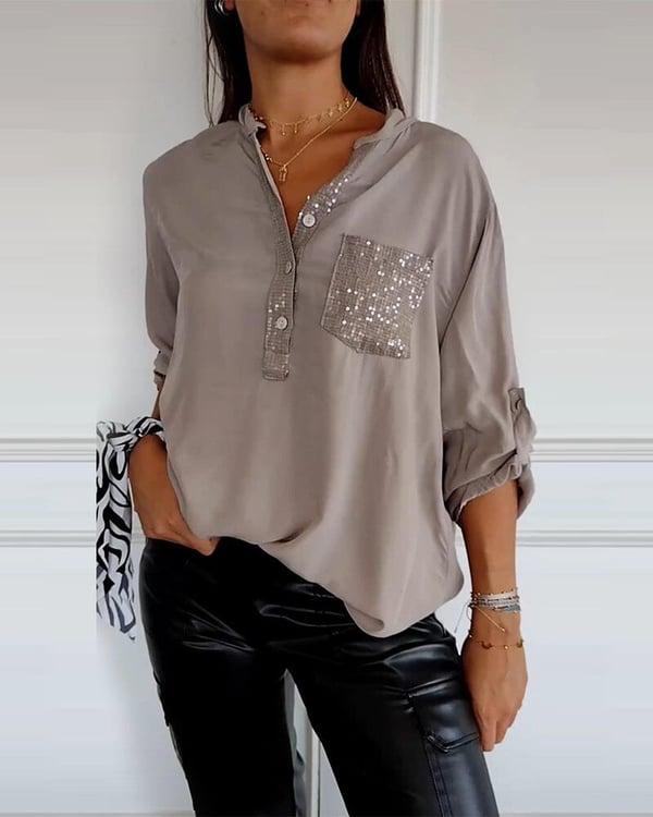 🔥Last Day Sale Up To 70% OFF - V-neck Sequin Mid-sleeve Casual Top