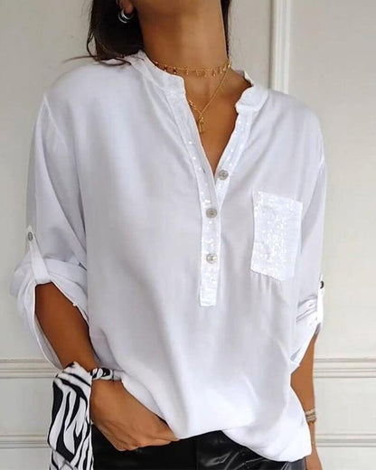 🔥Last Day Sale Up To 70% OFF - V-neck Sequin Mid-sleeve Casual Top