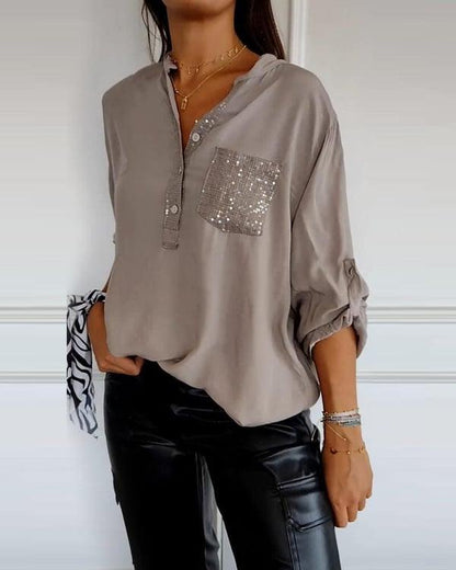 🔥Last Day Sale Up To 70% OFF - V-neck Sequin Mid-sleeve Casual Top