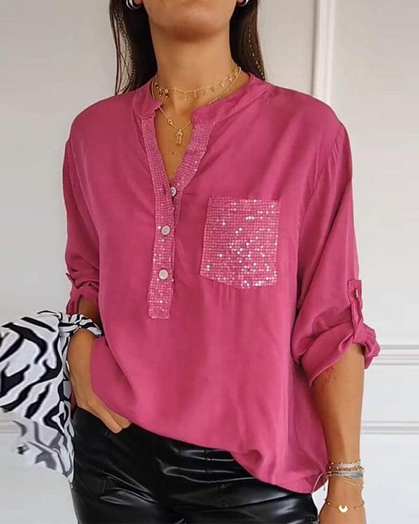 🔥Last Day Sale Up To 70% OFF - V-neck Sequin Mid-sleeve Casual Top