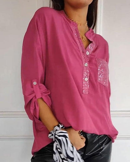 🔥Last Day Sale Up To 70% OFF - V-neck Sequin Mid-sleeve Casual Top