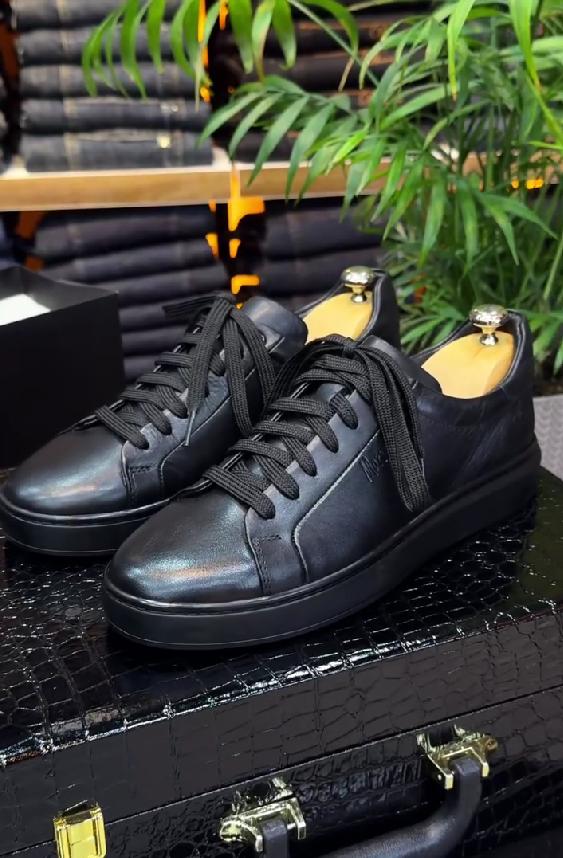 British style genuine leather men's thick-soled casual sneakers, handmade from top layer cowhide