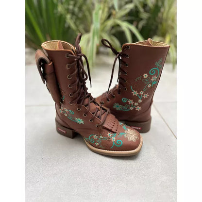 COUNTRY floral embroidered leather combat boots + scabbard + knife