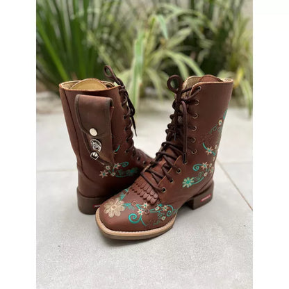 COUNTRY floral embroidered leather combat boots + scabbard + knife