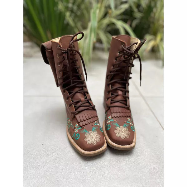 COUNTRY floral embroidered leather combat boots + scabbard + knife